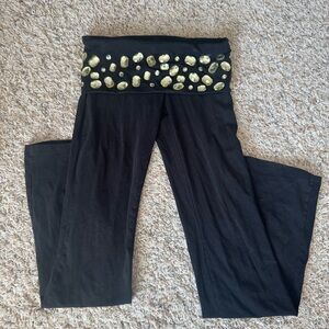 Victoria's Secret PINK - Women’s (S) Black Y2K Bling Gold Jeweled Yoga Pants